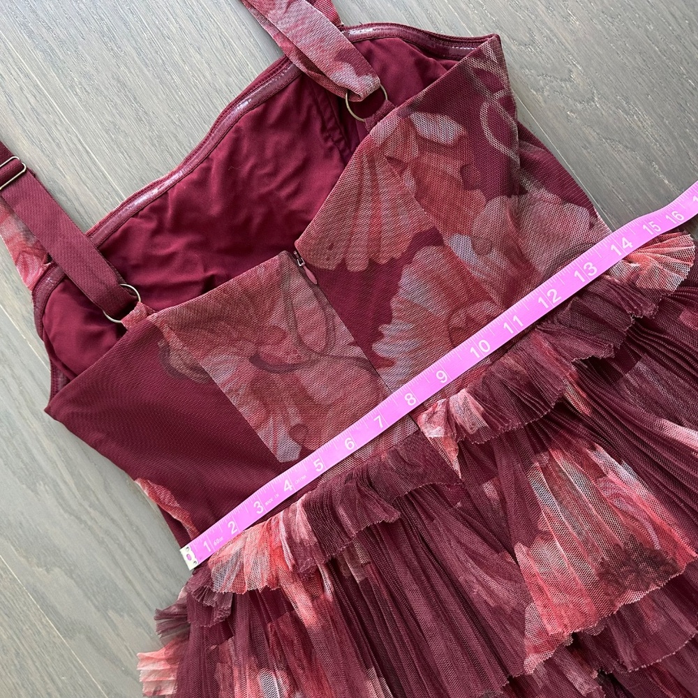 Hutch Burgundy Floral Tiered Maxi Dress, hemmed to midi length - Picture 9 of 12